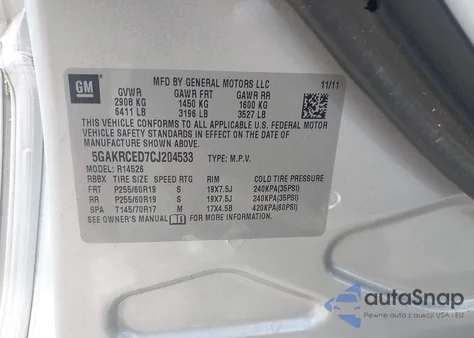 2012 Buick Enclave Leather из США, поврежденный, VIN 5GAKRCED7CJ204533